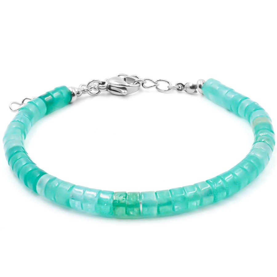 Bracelet acier - amazonite - diamètre 4mm - 15+4cm - Grossiste Bijo...