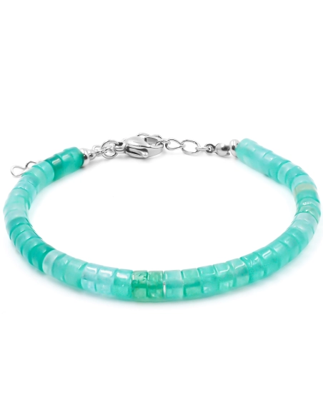 Bracelet acier - amazonite - diamètre 4mm - 15+4cm - Grossiste Bijo...
