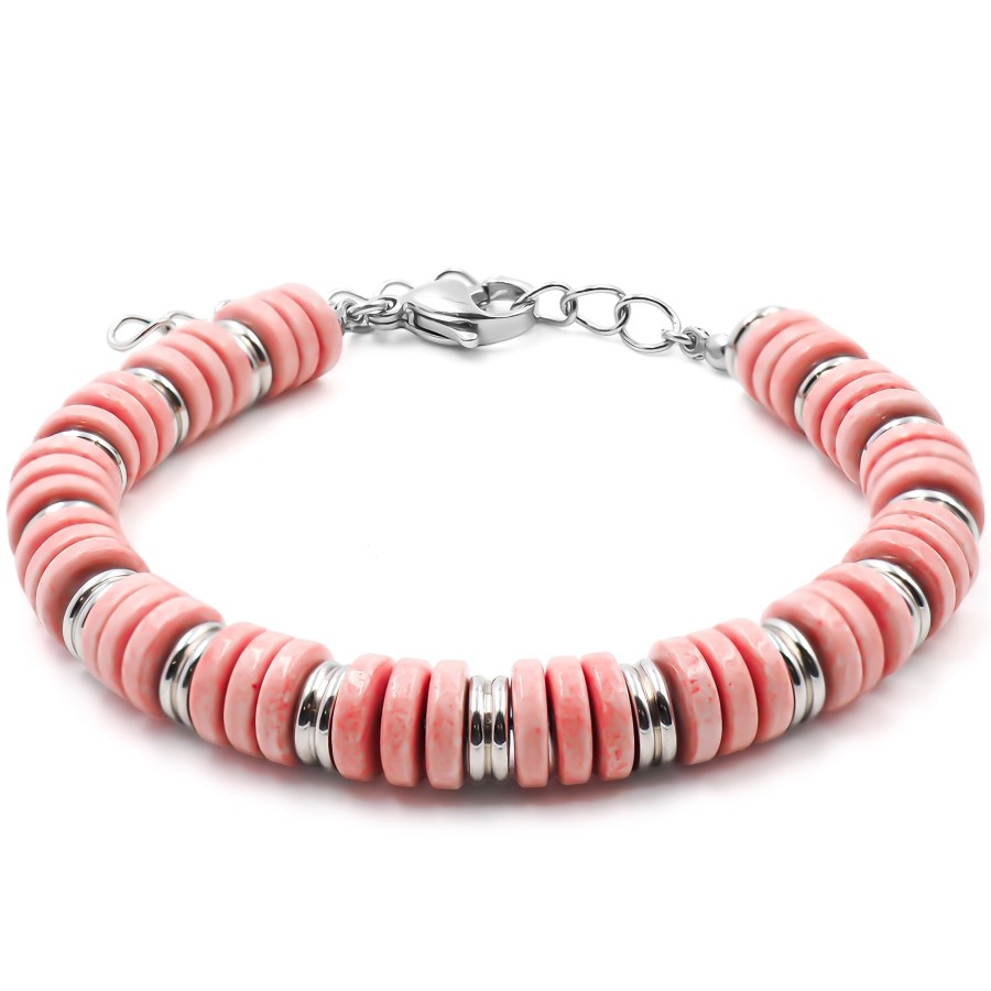 Bracelet acier - minerai oxydé teinté rose - 15+4cm - Grossiste Bij...