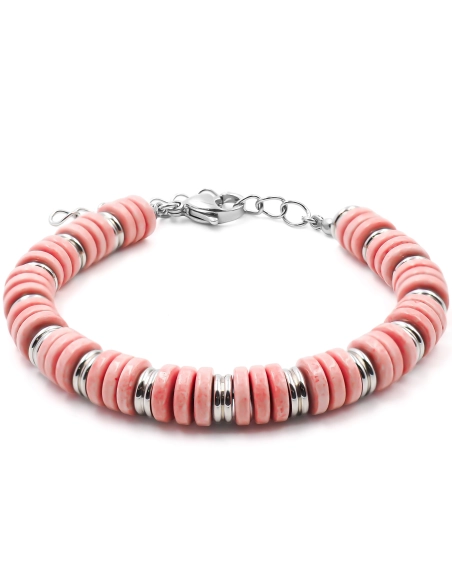 Bracelet acier - minerai oxydé teinté rose - 15+4cm - Grossiste Bij...