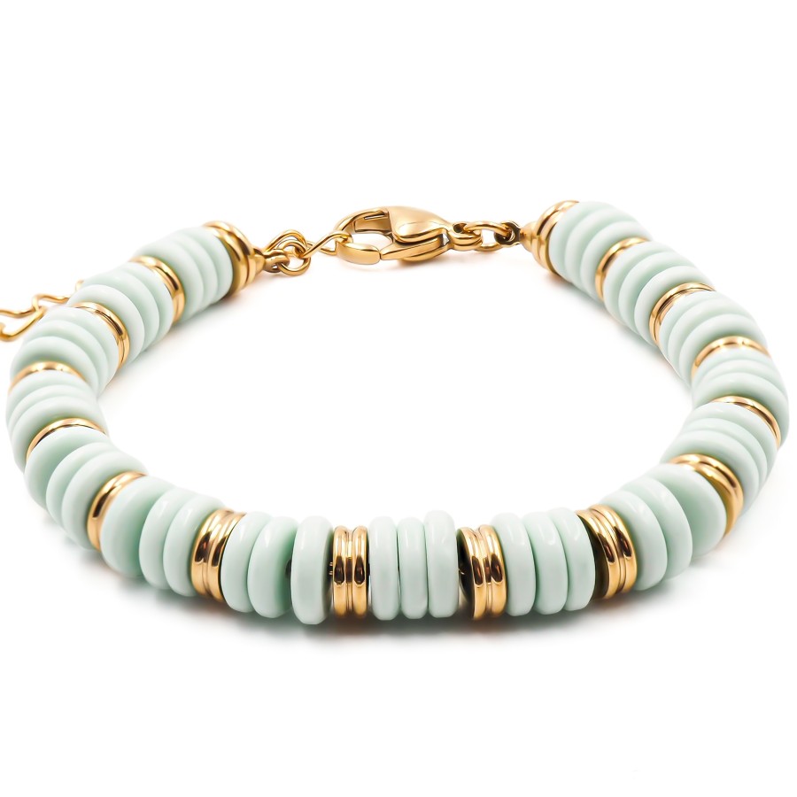 Bracelet acier doré - minerai oxydé teinté bleu - 15+4cm - Grossist...