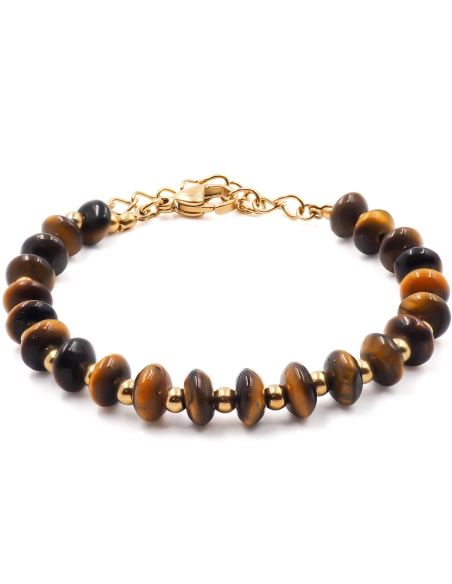 Bracelet acier doré - disques œil de tigre 6mm - 15+4cm - Grossiste...