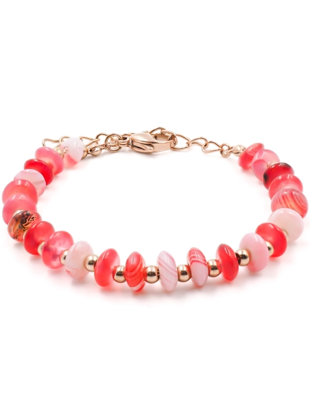 Bracelet acier rosé - disques agate rose 6mm - 15+4cm - Grossiste B...