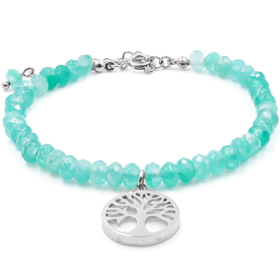 Bracelet acier - amazonite facettée 4mm - arbre de vie en nacre 13m...