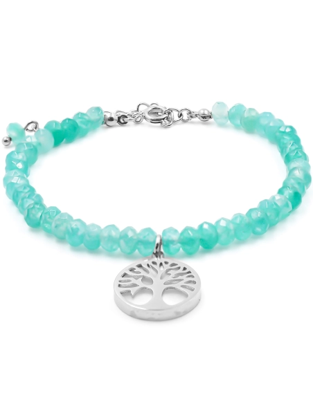 Bracelet acier - amazonite facettée 4mm - arbre de vie en nacre 13m...