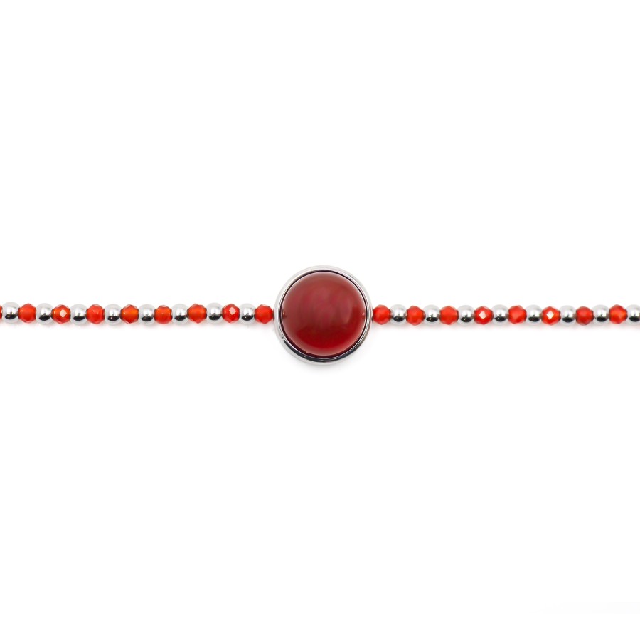 Bracelet acier - cornaline - cabochon 11mm - 15+4cm - Grossiste Bij...