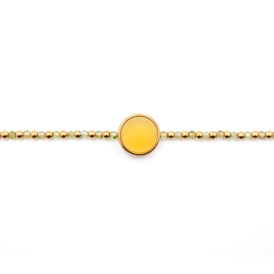 Bracelet acier doré - quartz jaune - agate jaune - cabochon 11mm - ...