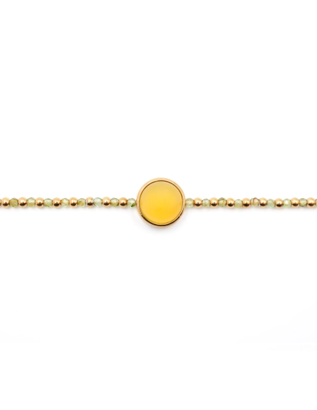 Bracelet acier doré - quartz jaune - agate jaune - cabochon 11mm - ...
