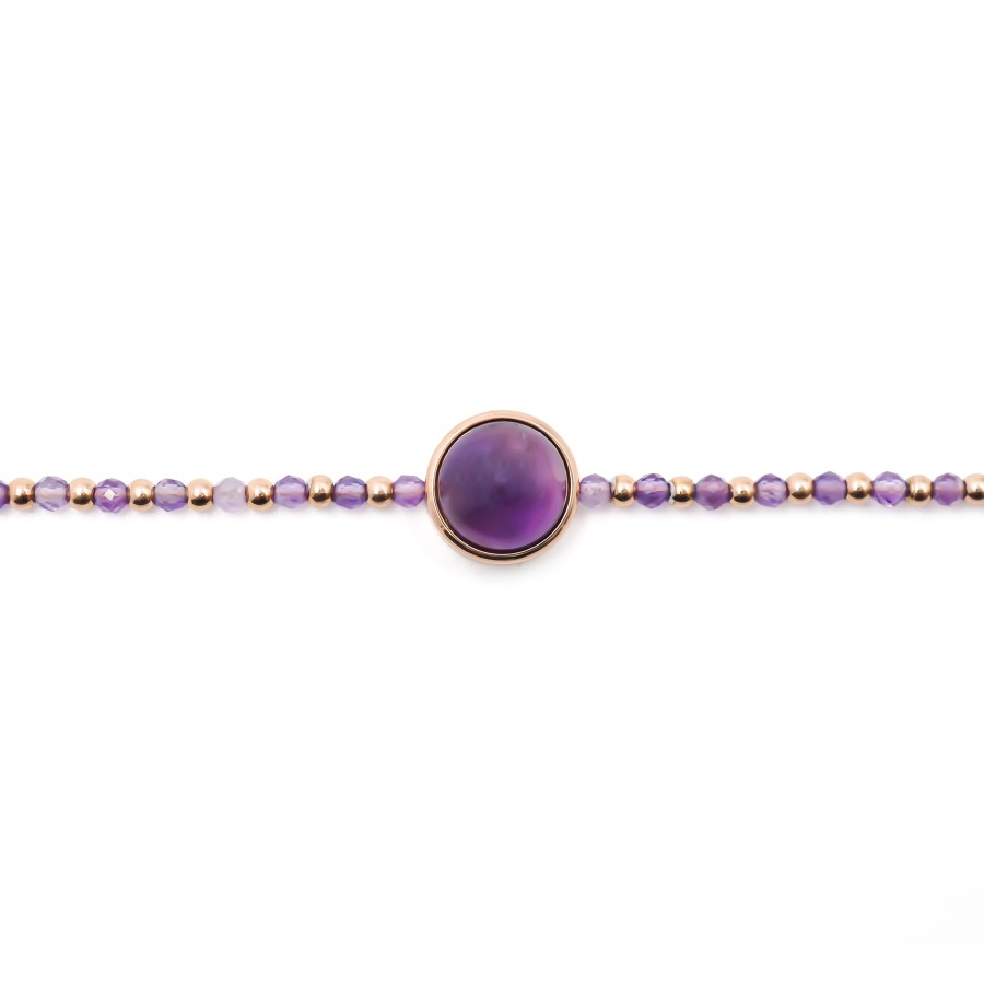 Bracelet acier rosé - améthyste - cabochon 11mm - 15+4cm - Grossist...