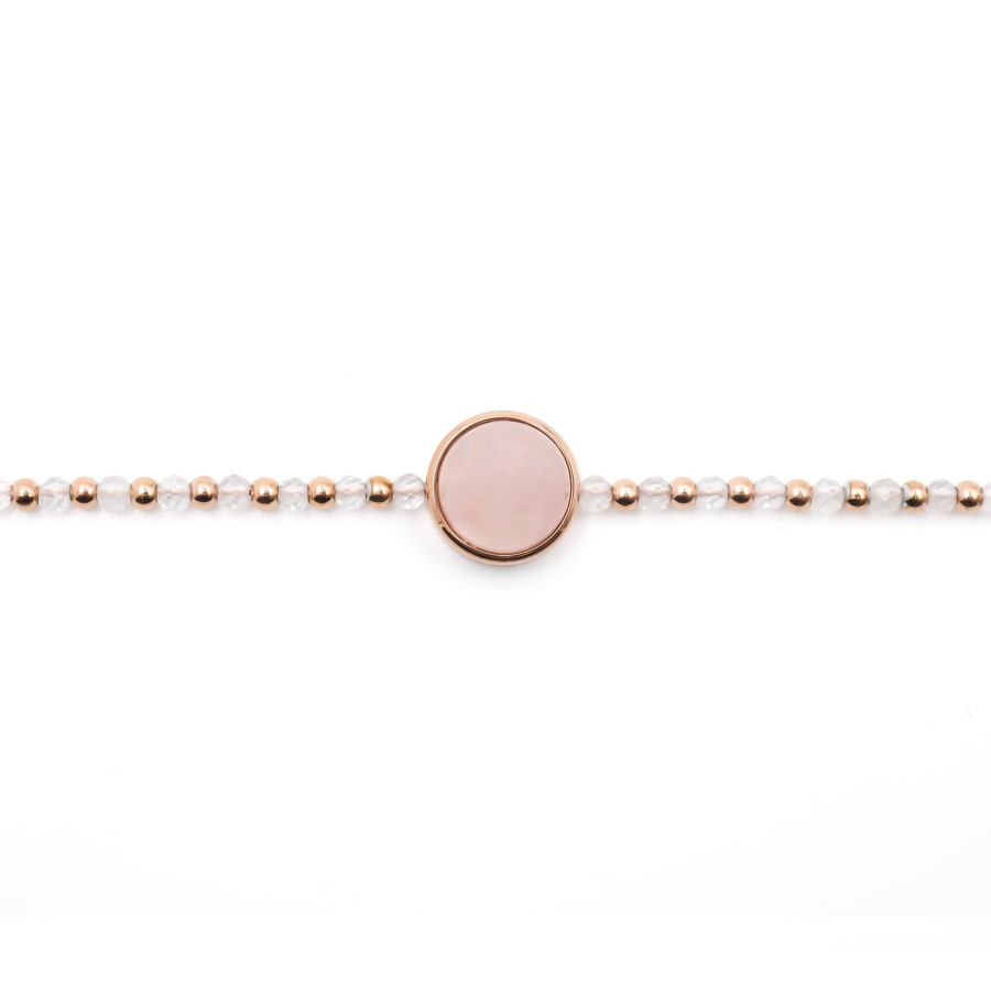 Bracelet acier rosé - quartz rose - cabochon 11mm - 15+4cm - Grossi...