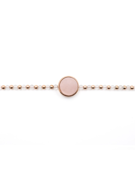 Bracelet acier rosé - quartz rose - cabochon 11mm - 15+4cm - Grossi...
