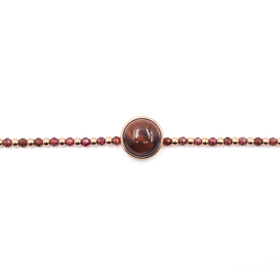 Bracelet acier rosé - œil de taureau - cabochon 11mm - 15+4cm - Gro...
