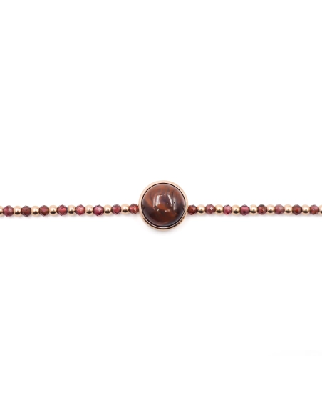 Bracelet acier rosé - œil de taureau - cabochon 11mm - 15+4cm - Gro...
