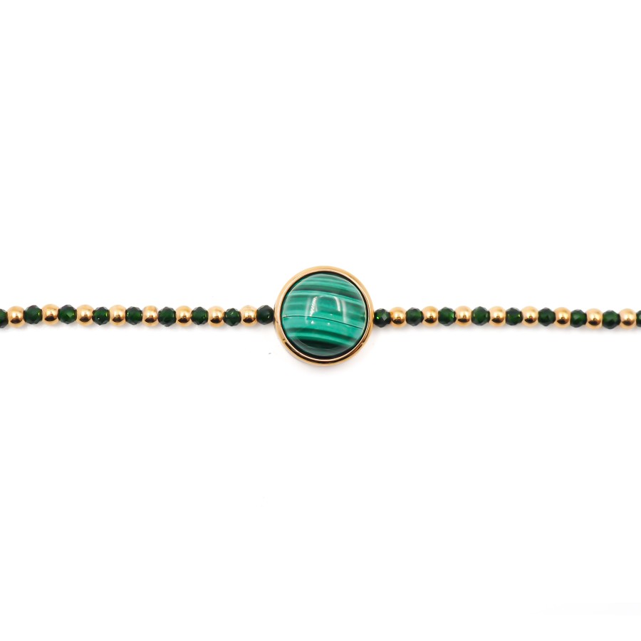 Bracelet acier doré - sandstone verte - malachite - cabochon 11mm -...