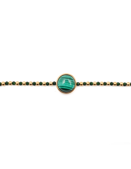 Bracelet acier doré - sandstone verte - malachite - cabochon 11mm -...
