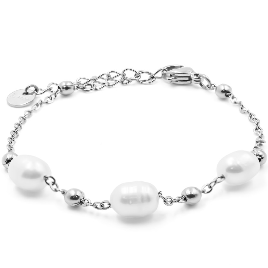 Bracelet acier - perles naturelles - 15+4cm - Grossiste Bijoux Toltek