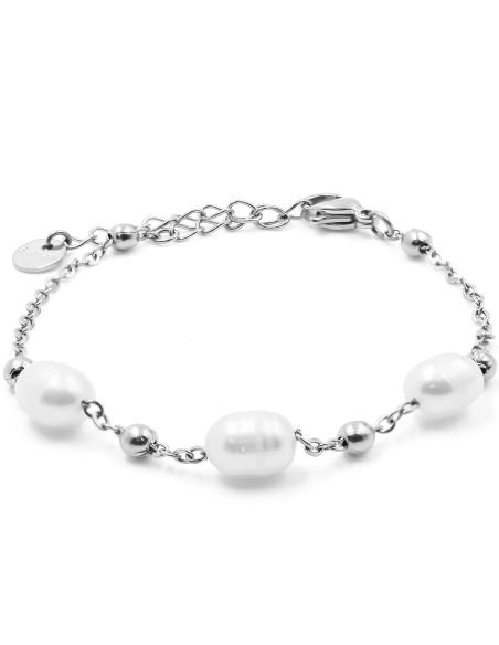 Bracelet acier - perles naturelles - 15+4cm - Grossiste Bijoux Toltek