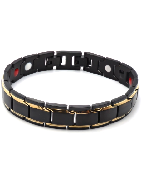 Bracelet magnétique en acier - PVD noir et doré - largeur 12mm - lo...