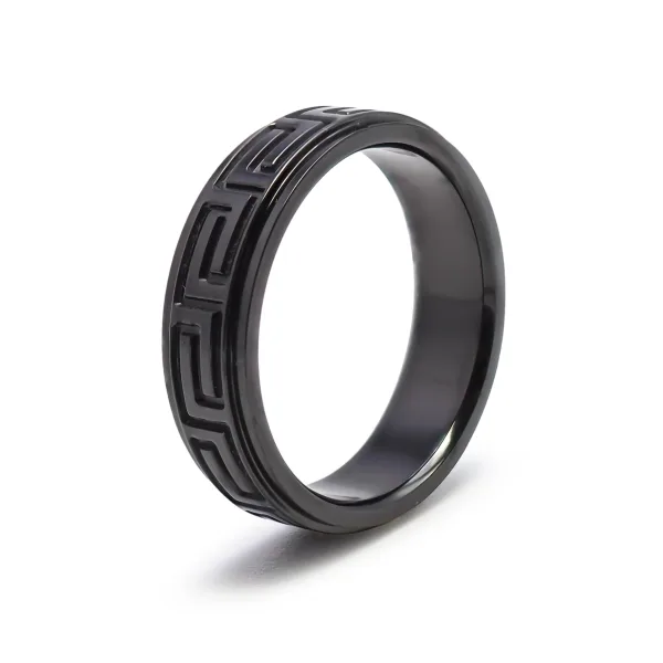 Bague en black zirconium - signe aztec - finition polie - largeur 6...