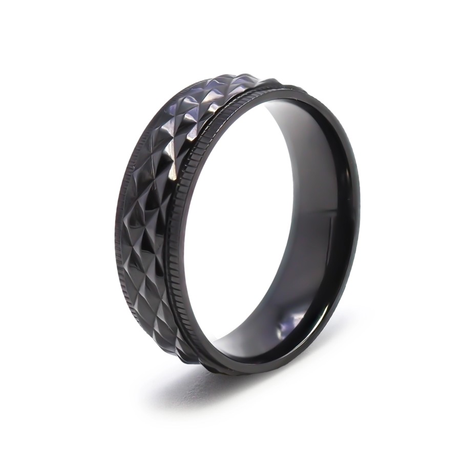 Bague en black zirconium - effet pyramide - finition polie - largeu...