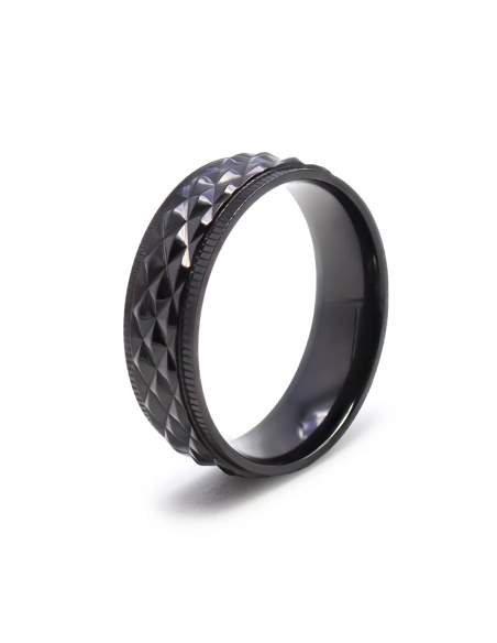 Bague en black zirconium - effet pyramide - finition polie - largeu...
