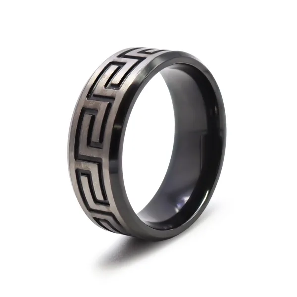 Bague en black zirconium 2 tons - signe aztec - finition brossée - ...