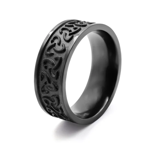 Bague en black zirconium - motifs triskel - finition scupltée - lar...