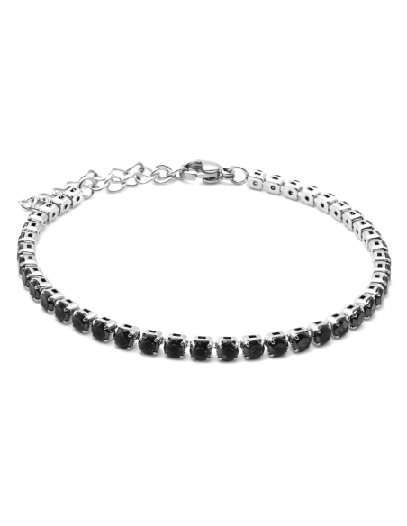 Bracelet acier - zircons noirs ronds facettés 3mm - 15+5cm - Grossi...