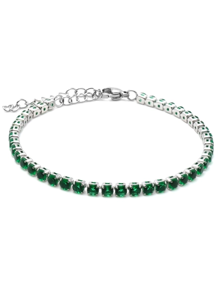 Bracelet acier - zircons verts ronds facettés 3mm - 15+5cm - Grossi...