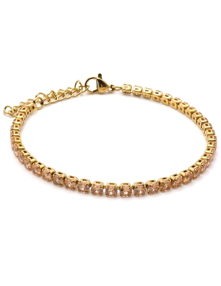 Bracelet acier - PVD doré - zircons champagnes facettés 3mm - 15+5c...