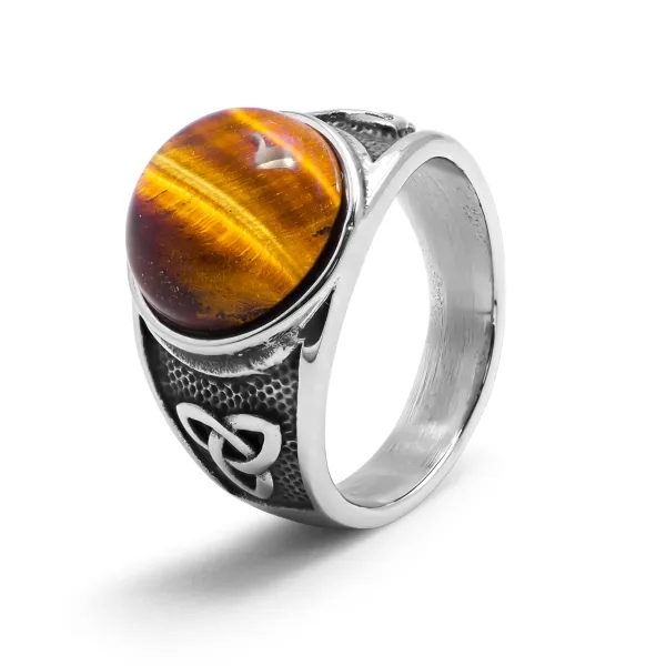 Chevalière en acier homme - finition vintage - cabochon œil de tigr...
