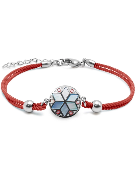 Bracelet acier coton rouge - email et nacre - 15+5cm - Grossiste Bi...