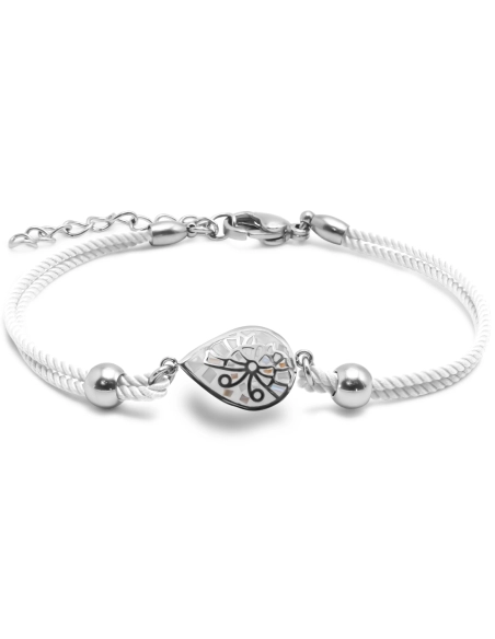 Bracelet acier coton blanc - email et nacre - 15+5cm - Grossiste Bi...