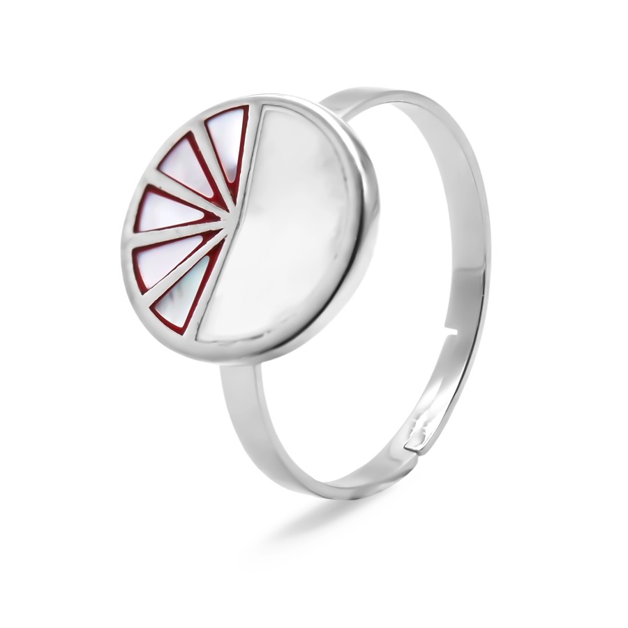 Bague acier - email et nacre - 3 tailles réglables de 50 à 60 - Gro...