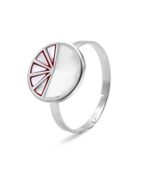Bague acier - email et nacre - 3 tailles réglables de 50 à 60 - Gro...