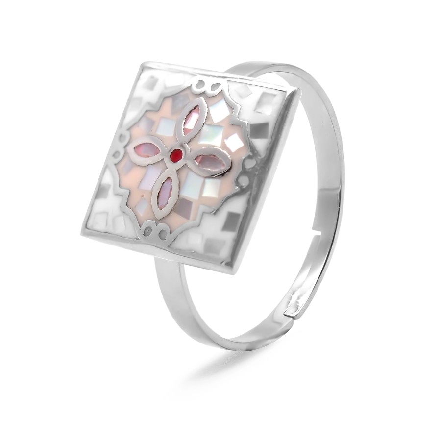 Bague acier - email et nacre - 3 tailles réglables de 50 à 60 - Gro...