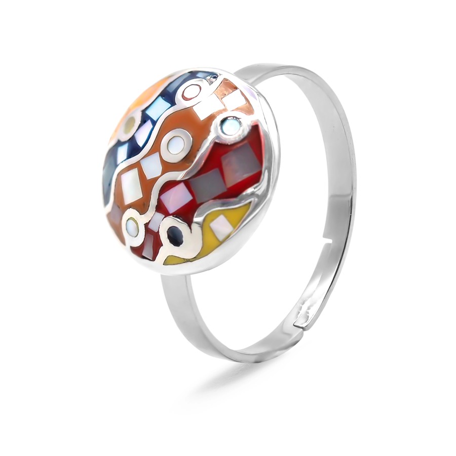 Bague acier - email et nacre - 3 tailles réglables de 50 à 60 - Gro...