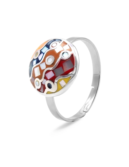Bague acier - email et nacre - 3 tailles réglables de 50 à 60 - Gro...