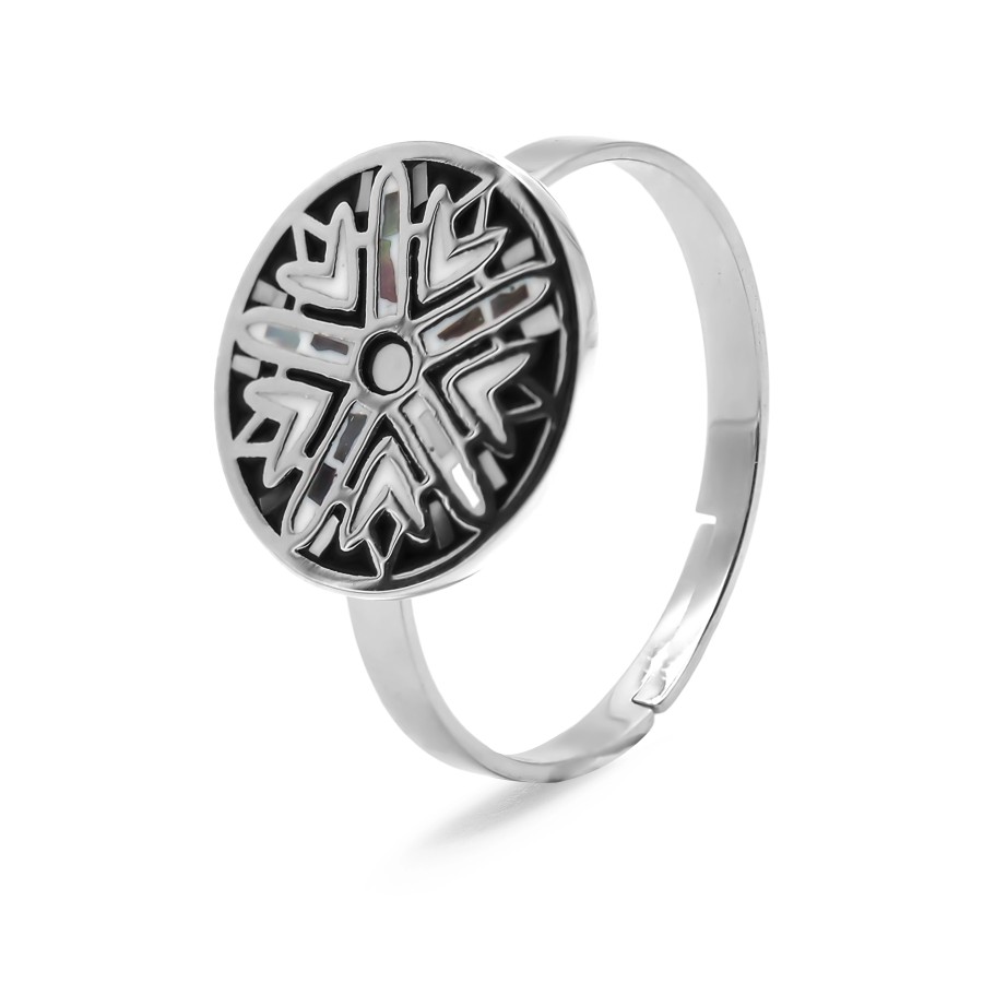 Bague acier - email et nacre - 3 tailles réglables de 50 à 60 - Gro...