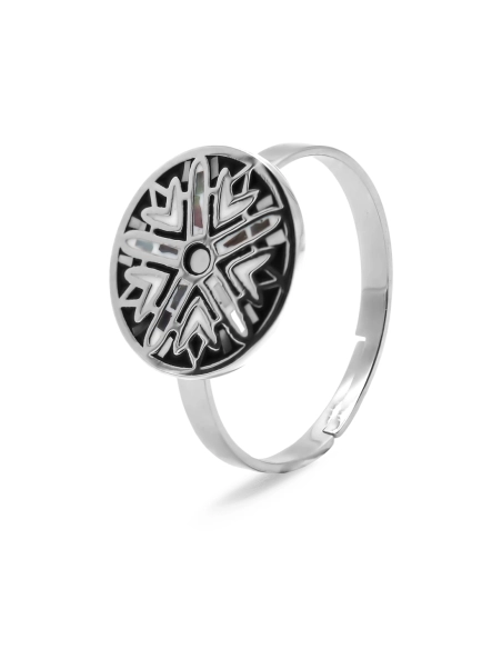 Bague acier - email et nacre - 3 tailles réglables de 50 à 60 - Gro...