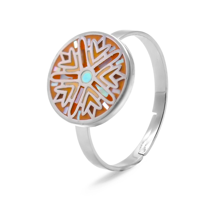 Bague acier - email et nacre - 3 tailles réglables de 50 à 60 - Gro...