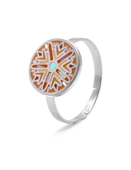 Bague acier - email et nacre - 3 tailles réglables de 50 à 60 - Gro...