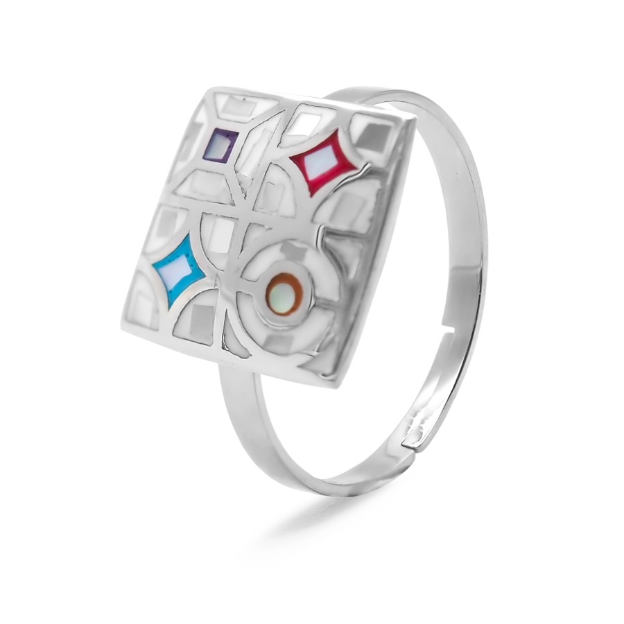 Bague acier - email et nacre - 3 tailles réglables de 50 à 60 - Gro...