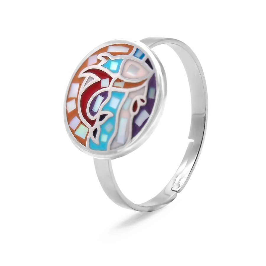 Bague acier - email et nacre - 3 tailles réglables de 50 à 60 - Gro...