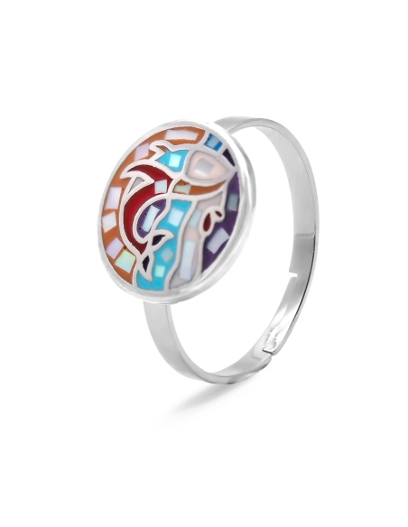 Bague acier - email et nacre - 3 tailles réglables de 50 à 60 - Gro...
