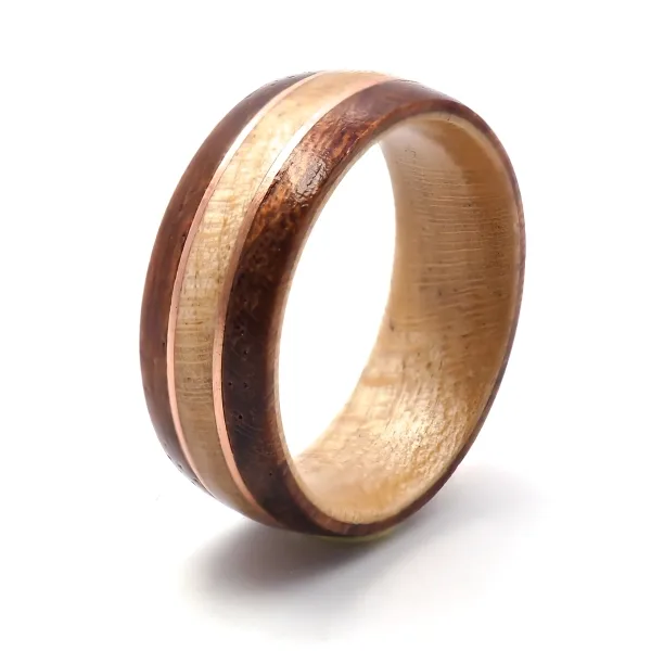 Bague en tungstène - PVD rosé - bois de palissandre & bois d'olivie...