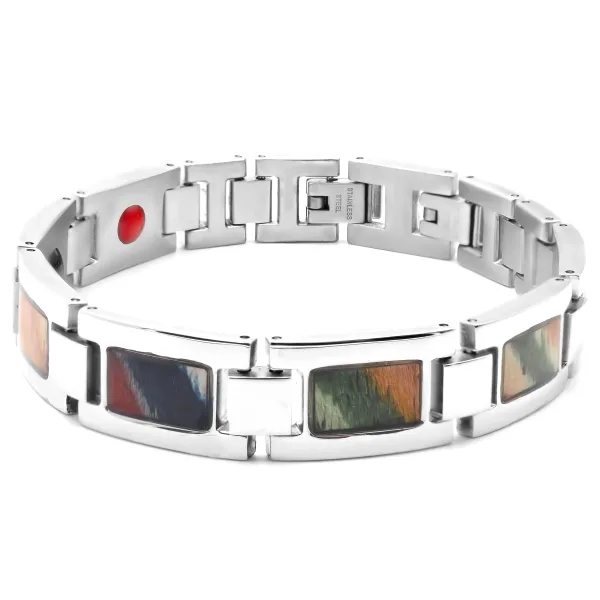 Bracelet magnétique en acier - bois mutlicolore incrusté - largeur ...