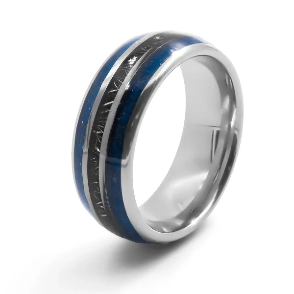 Bague en tungstène - lapis lazuli - météorite noire inscrutée - Tai...