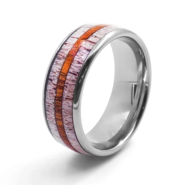 Bague en tungstène - bois de cerf et bois koa incrusté - largeur 8m...