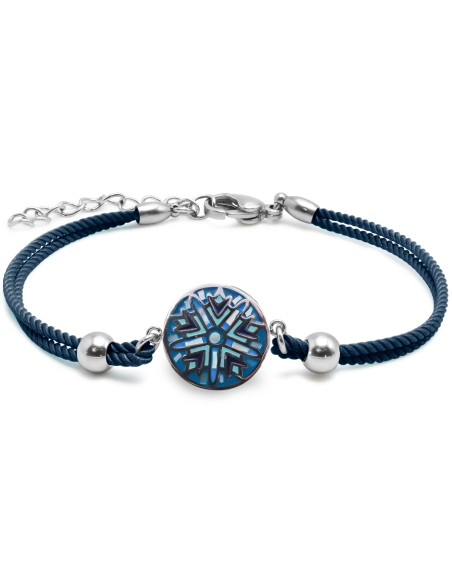 Bracelet acier coton bleu foncé - email et nacre - 15+5cm - Grossis...
